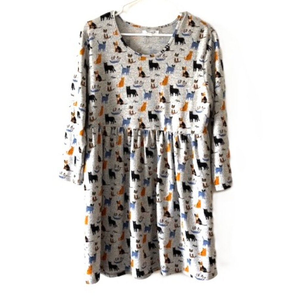 Serengeti Gray Knit Long Sleeve Dress with Cats